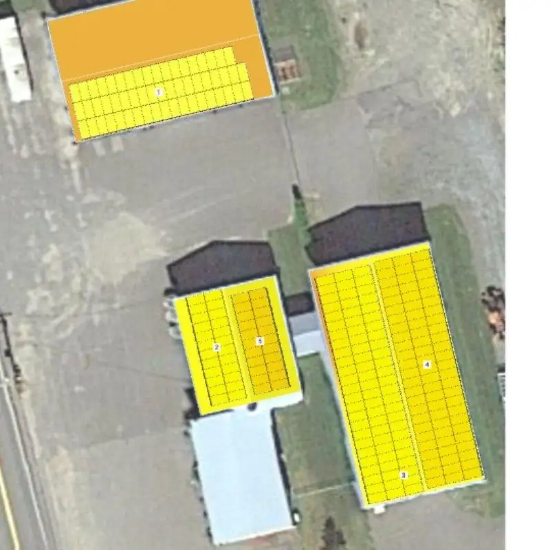 Shading study map of the 252 panels on the three roofs